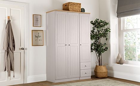 Vienna Wardrobe, 3 Door 2 Drawer, Stone Grey Wood Effect & Natural Oak Effect