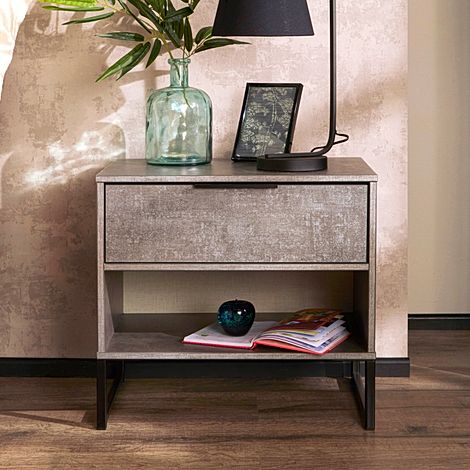 Loft Bedside Table, 1 Drawer, Grey Pewter Effect