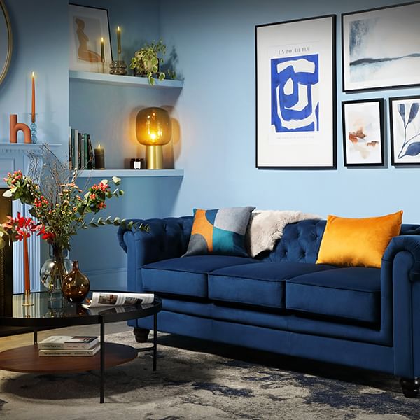 Styling a shop blue velvet sofa