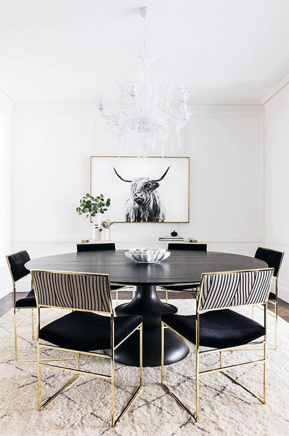 white dining room with modern dining set