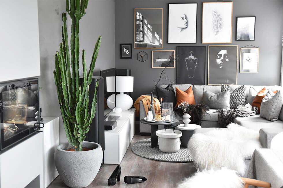 grey checkered living room