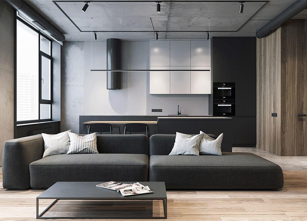 modern grey white living room