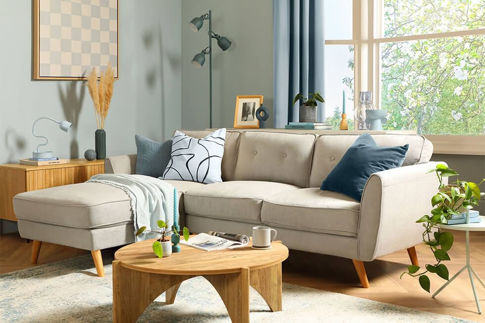 L-shape sofa in a small living room layout