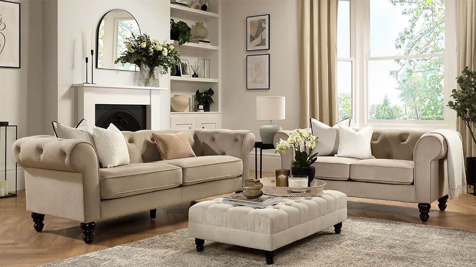 Elegant sofa set in a balanced living room layout