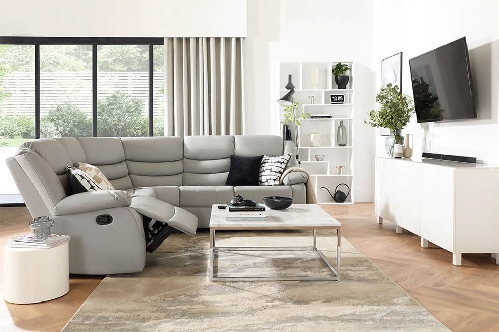 Modern living room design with a recliner corner sofa