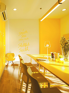 Monochrome yellow dining room