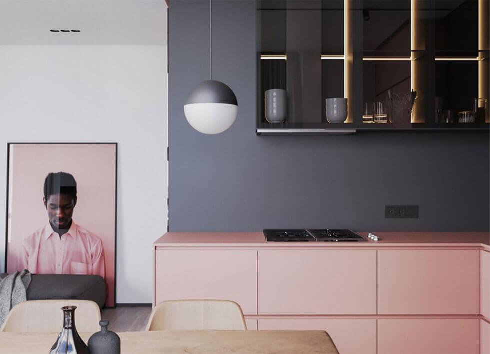 feminine and chic pink and grey dining room combination