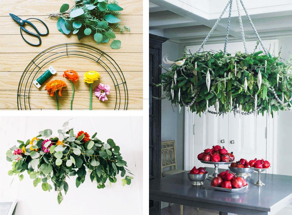 Collage of chandelier wreaths.