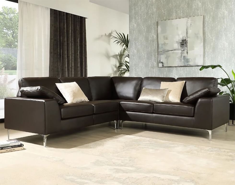Modern wedge arm sofa in black leather