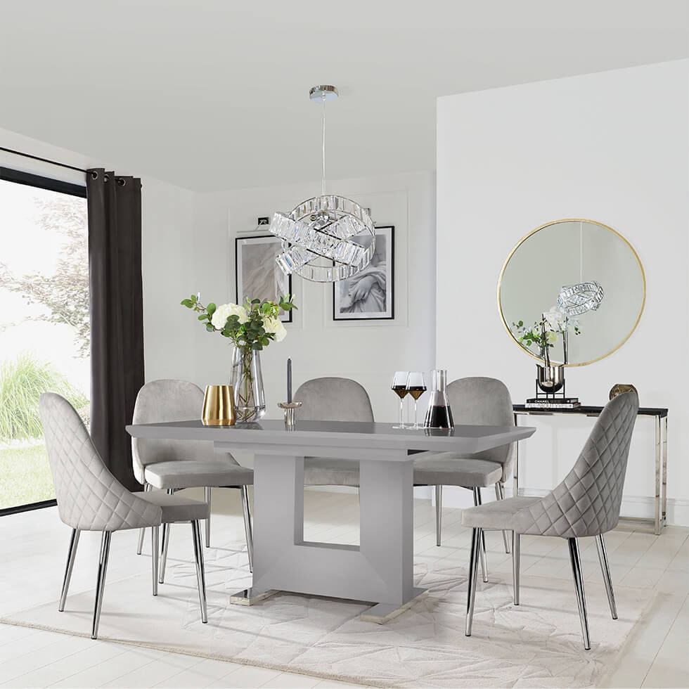 Full grey dining set in a luxurious dining room