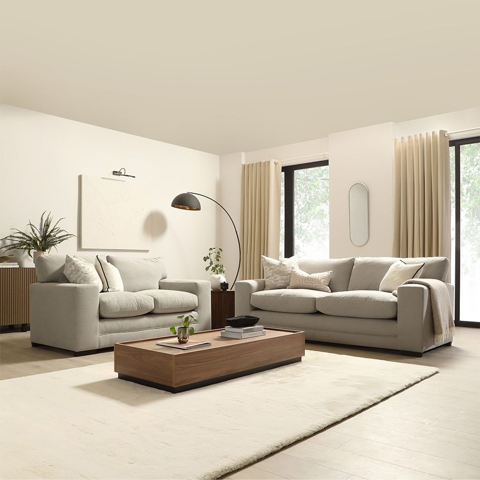 Modern living room with clean lines and grey sofa set