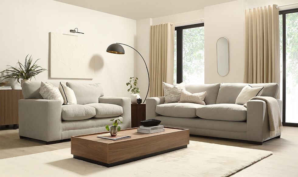 Modern living room with clean lines and grey sofa set