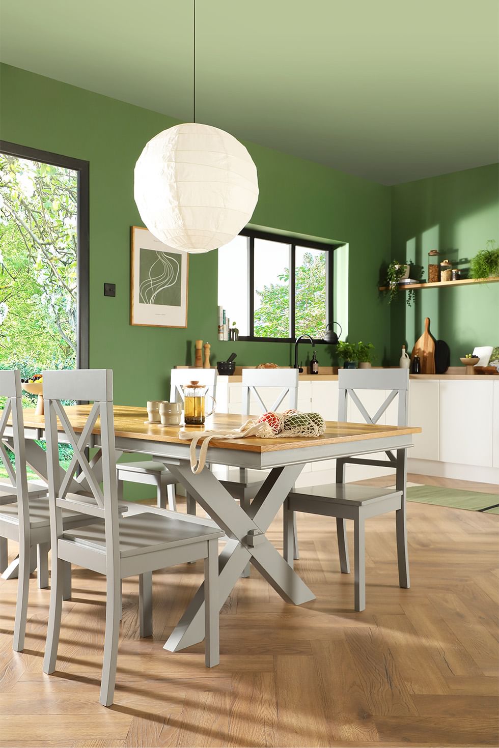 Two tone grey and oak dining set in a modern yet natural dining area