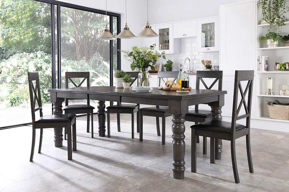 Wooden grey dining set in modern farmhouse dining room