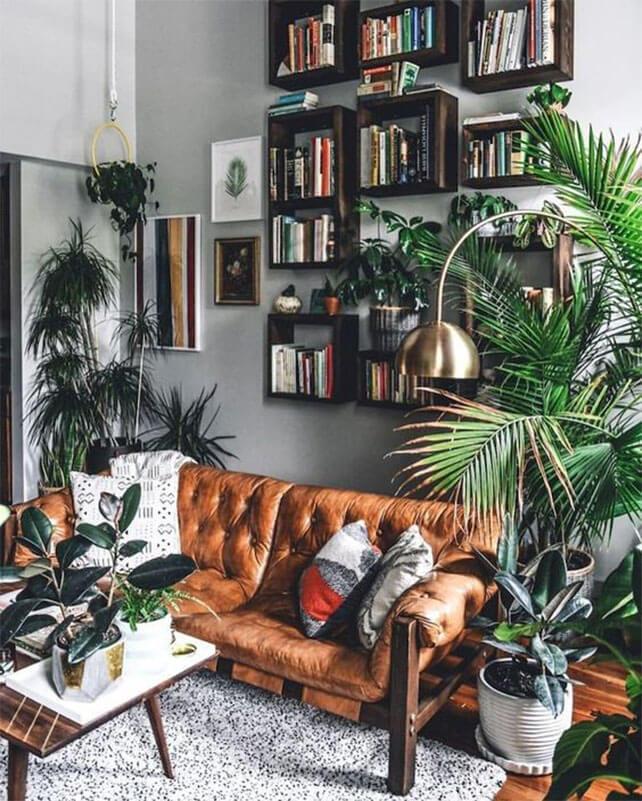 Neutral living room with a tropical aesthetic