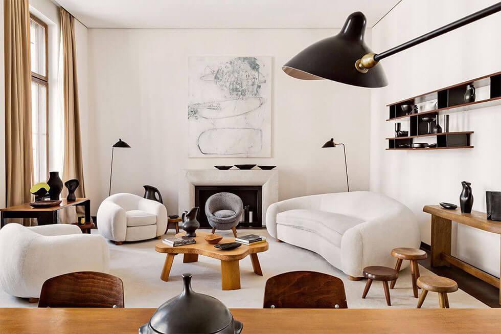 Modern living room with bold, contemporary curves in a neutral palette
