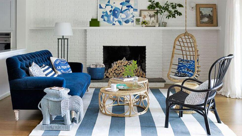 8 Cool Ideas For Blue Living Room, Navy Velvet Sofa Ideas