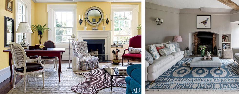Country living rooms with neutral palette with mixed fabrics and prints