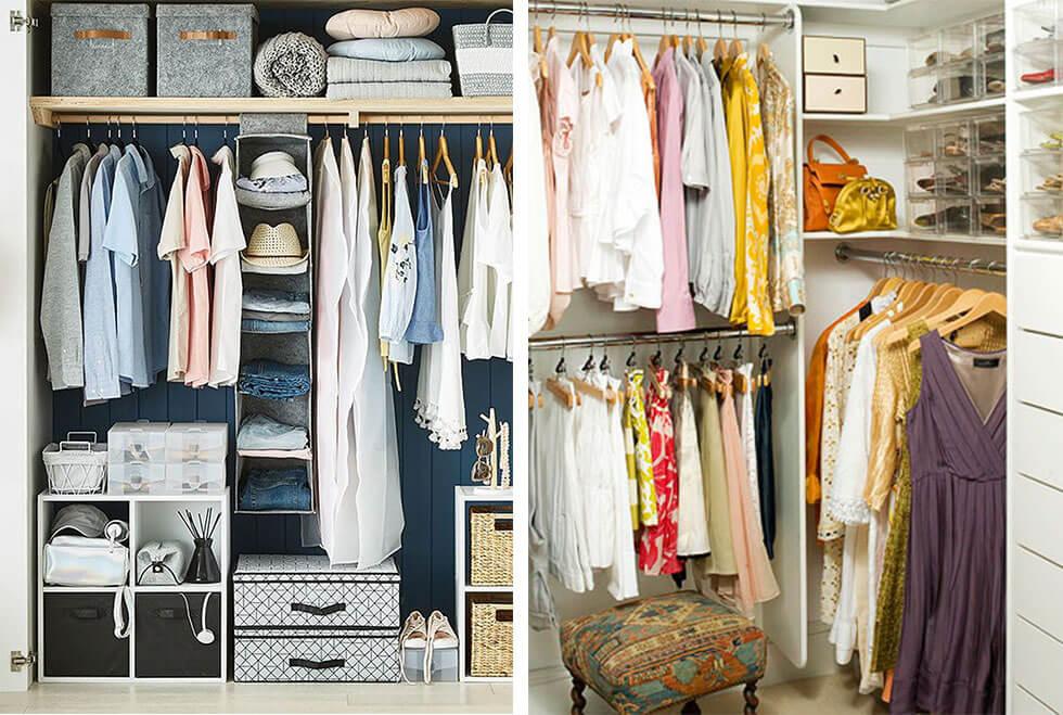 wardrobe with hanging shelf organiser that stores clothes, shoes and accesssories neatly.