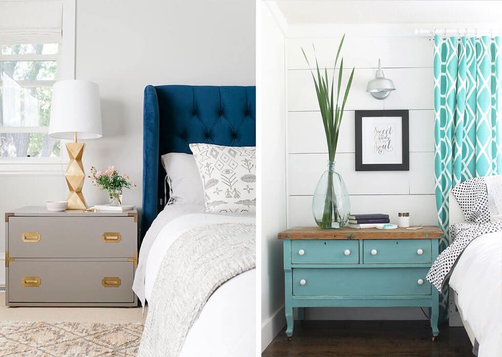 Stylish dressers next to the bed.