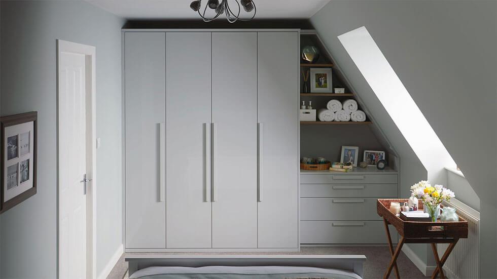 A compact built-in storage wardrobe.