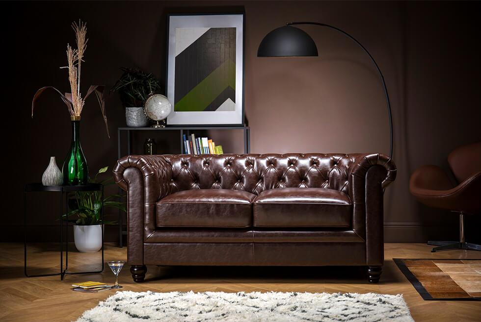 Furniture Choice dark brown leather Chesterfield sofa