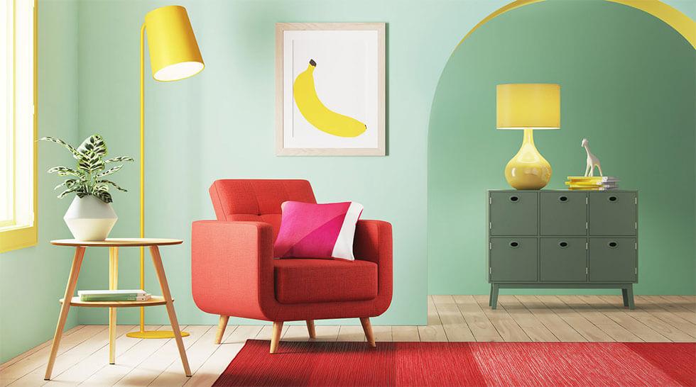 Neo mint yellow and red modern living room