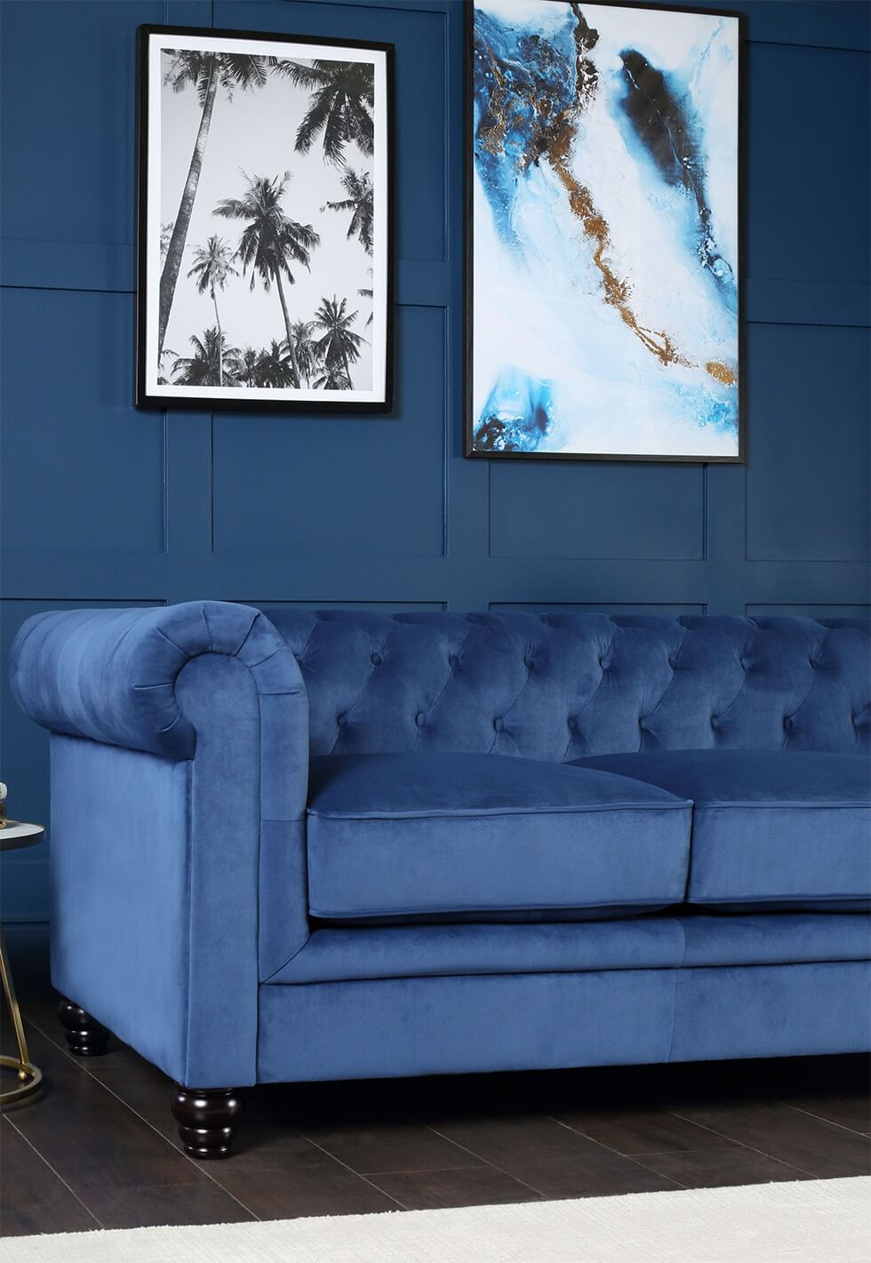Blue living room with matte paint finish