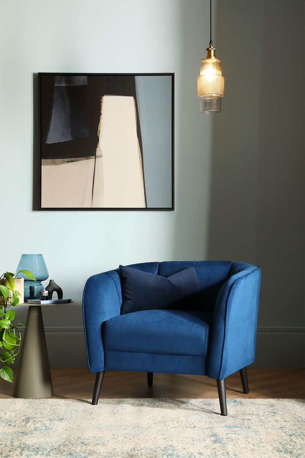 Blue accent armchair in the living room