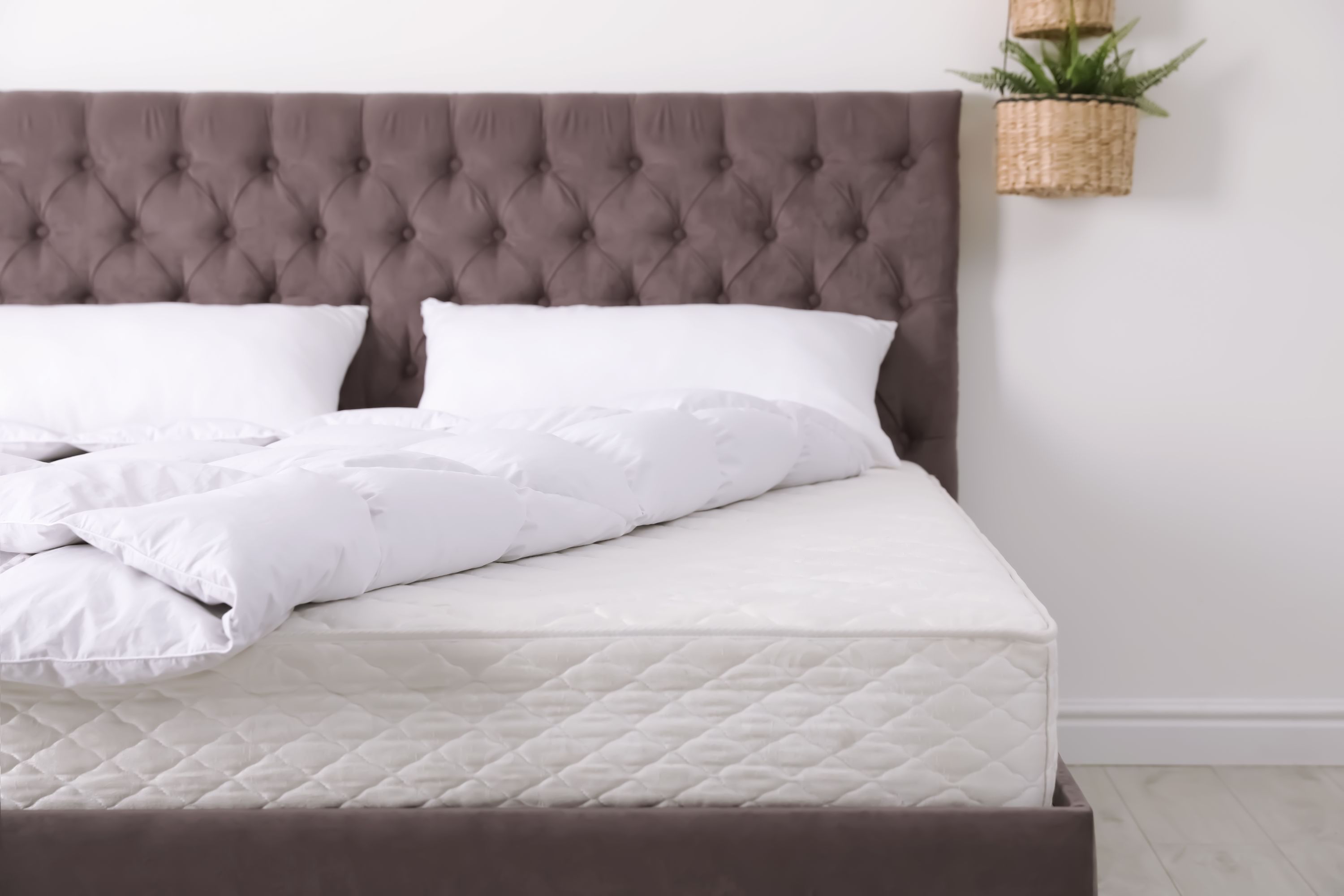 Black divan bed with white mattress