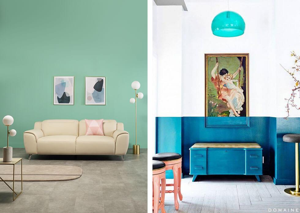 Collage of different colour block styles at home.