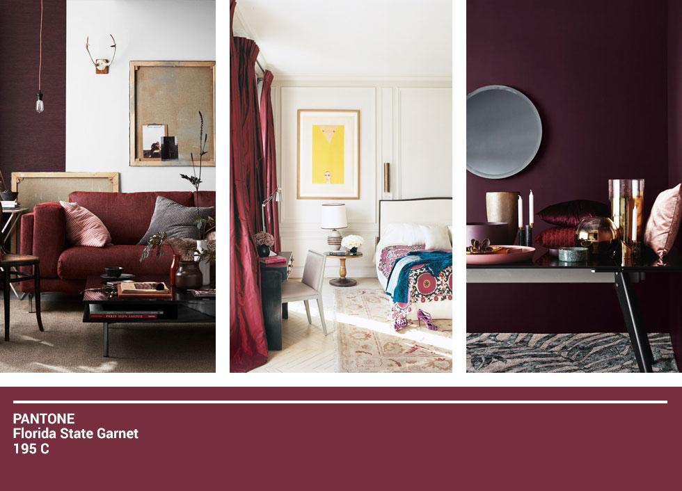 Collage of burgundy decor.