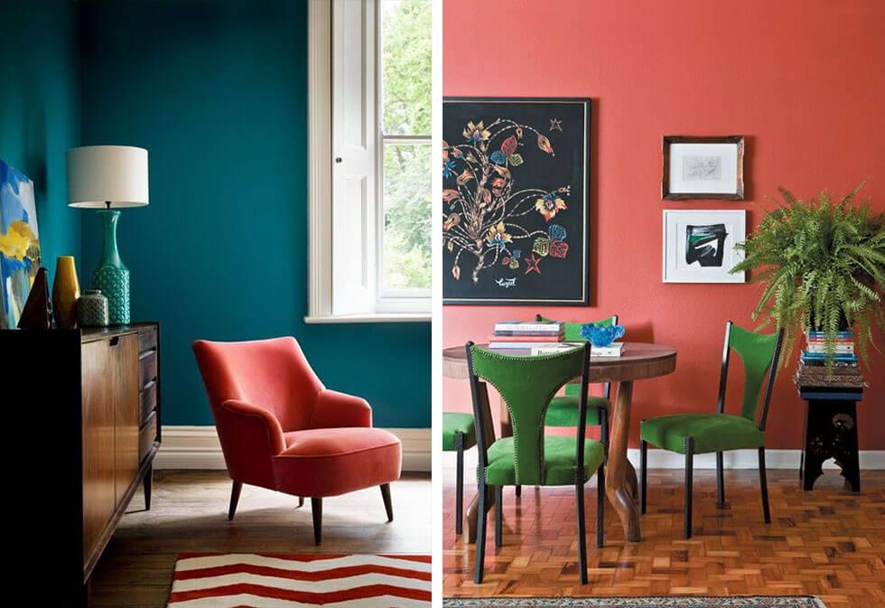 Living Coral as an accent furniture and feature wall.