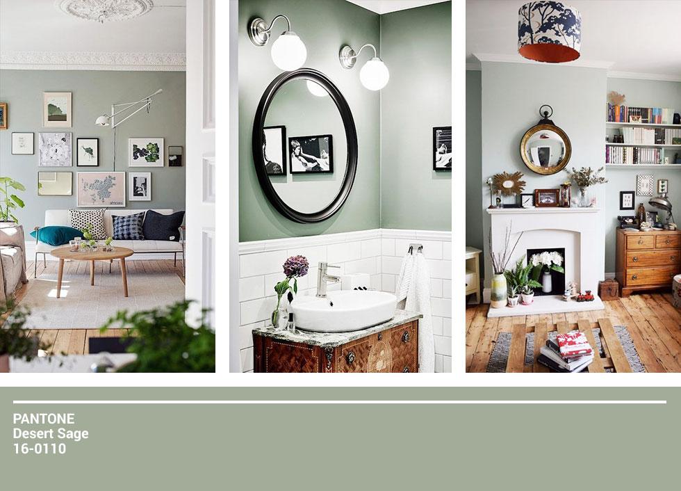 Compilation of sage coloured rooms.