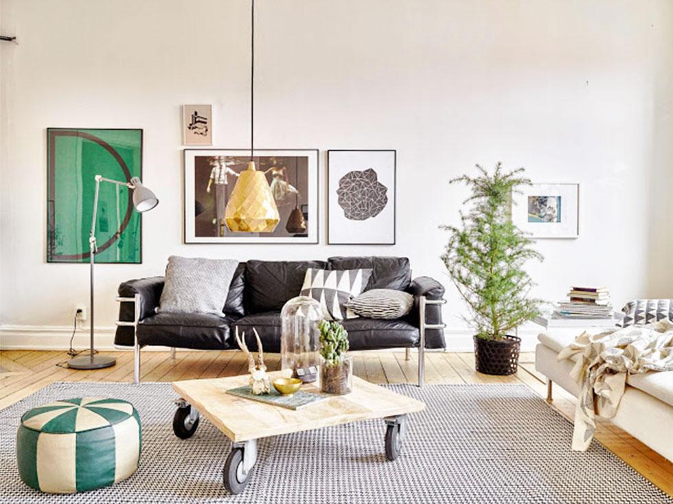 A modern minimal living room with industrial and Scandi influences.