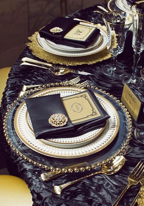 Black and gold table arrangement.