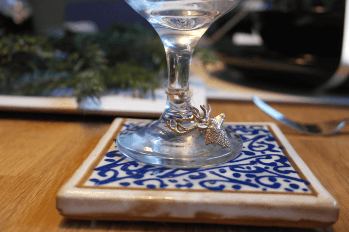 Ceramic coaster with blue pattern