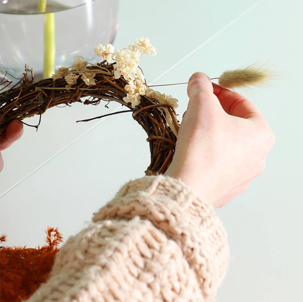 Step 4 - Fill in remaining spaces on the rattan hoop your choice of florals