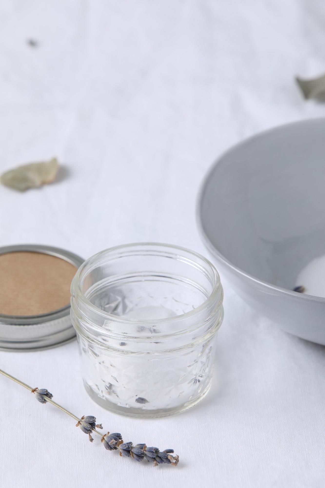 jar of baking soda and lavender scent used as natural air freshener