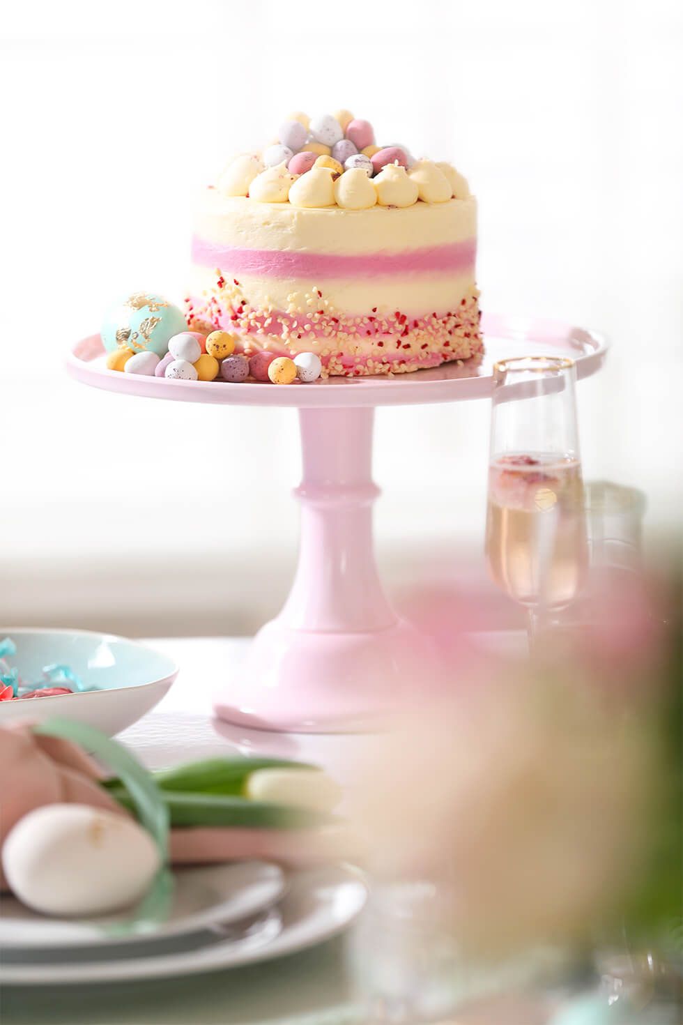 Pink butter cake with icing