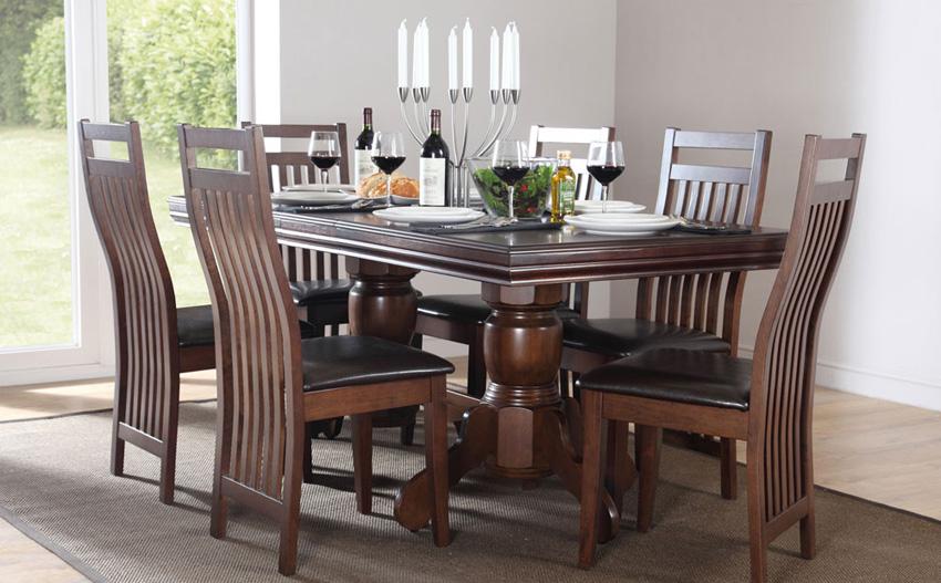 Dark wood dining set. 