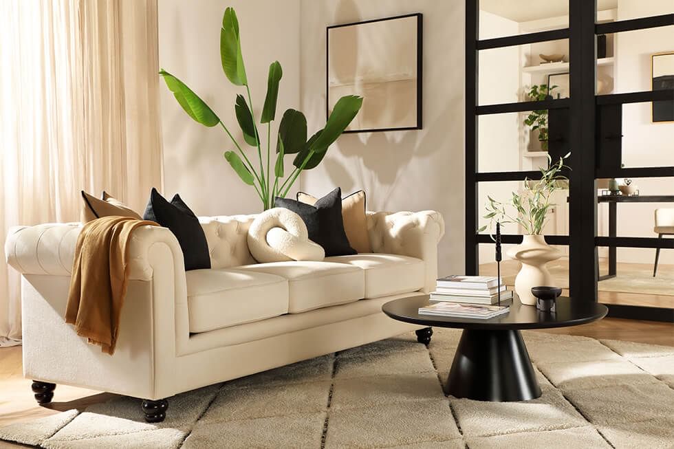 Neutral living room with feng shui plants