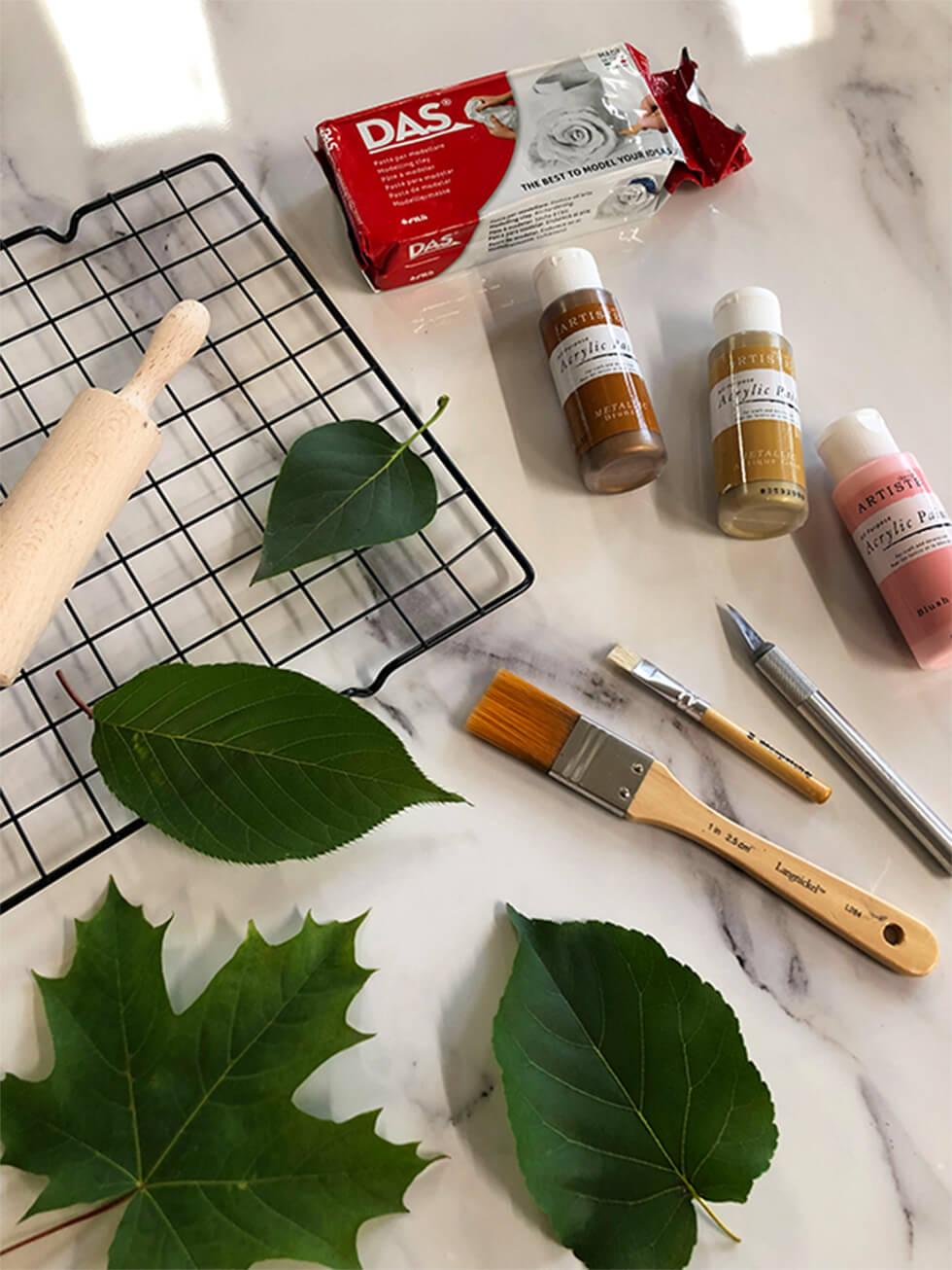Things you will need to make a leaf shaped metallic trinket dish