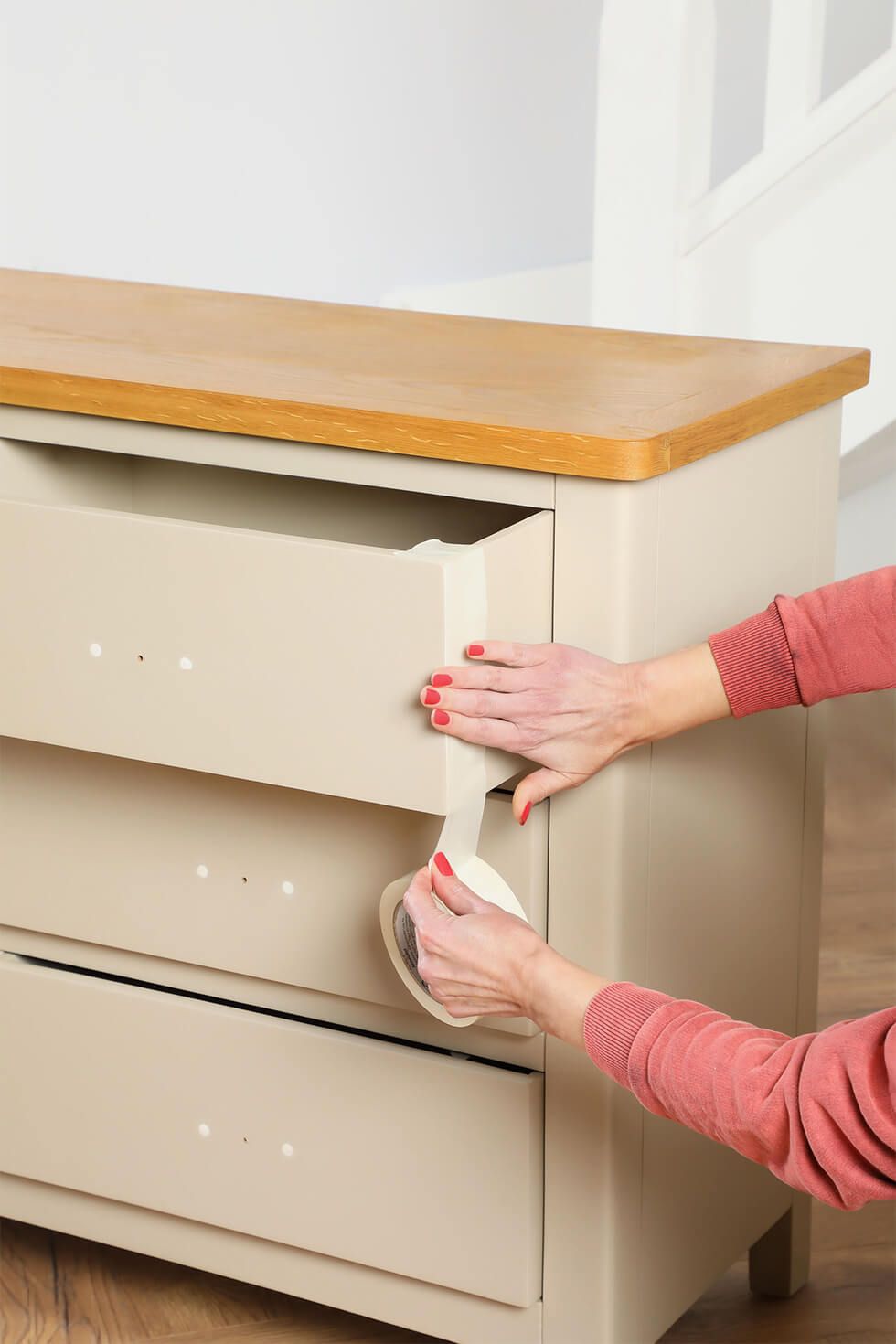 Apply masking tape to the dresser