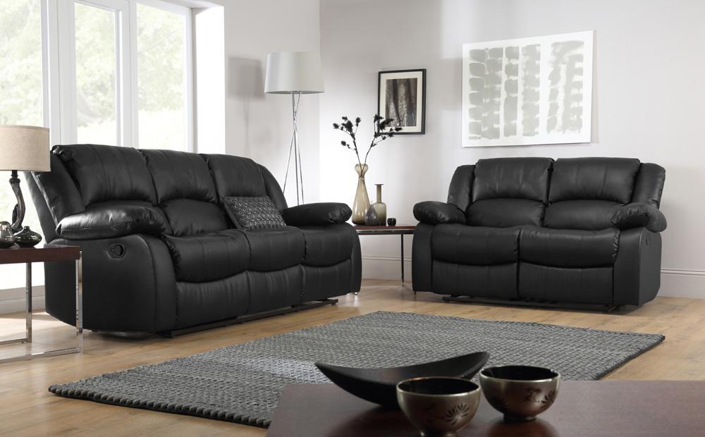 Black leather sofa suite