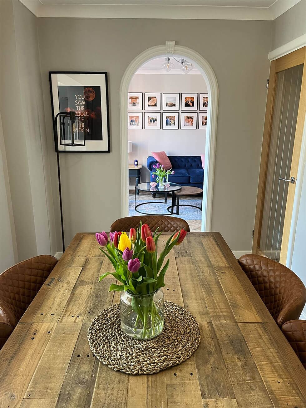 Wooden dining set in dining room