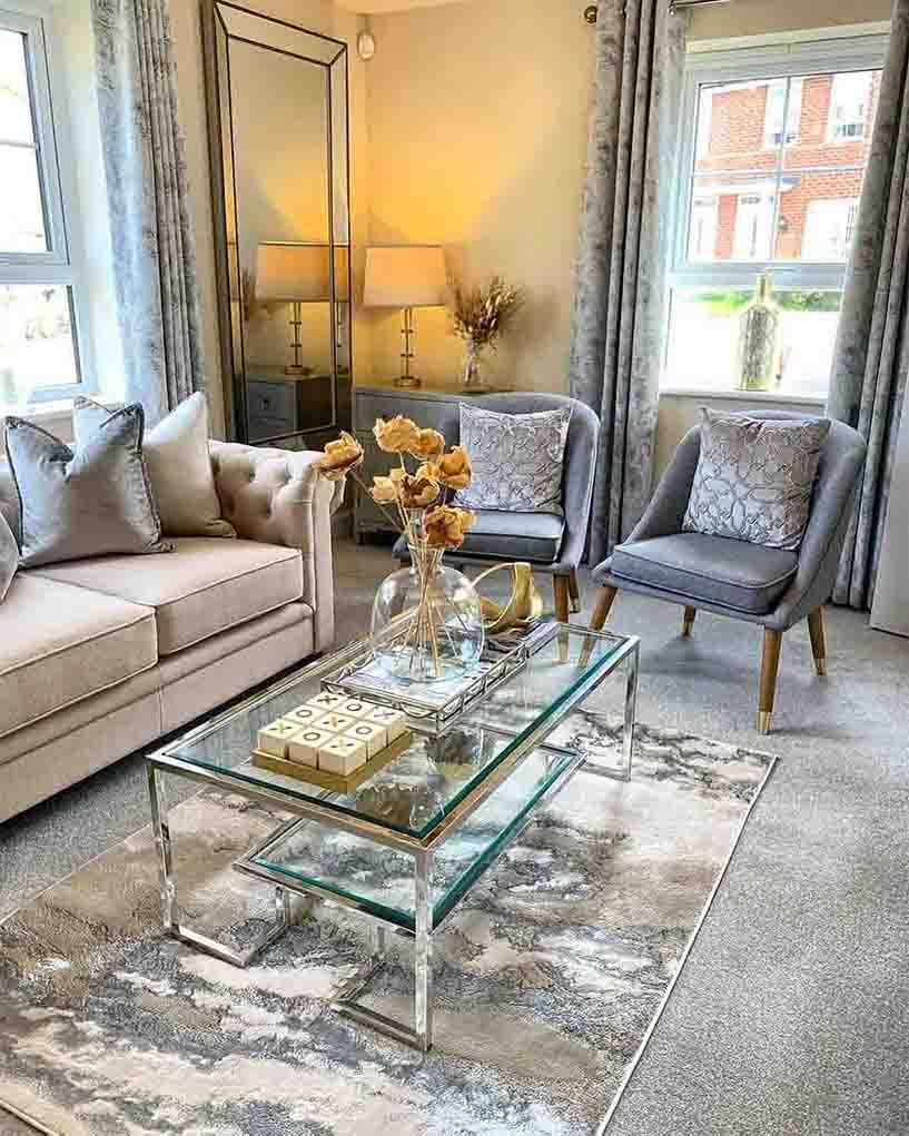 Sparkly silver accents in the living room