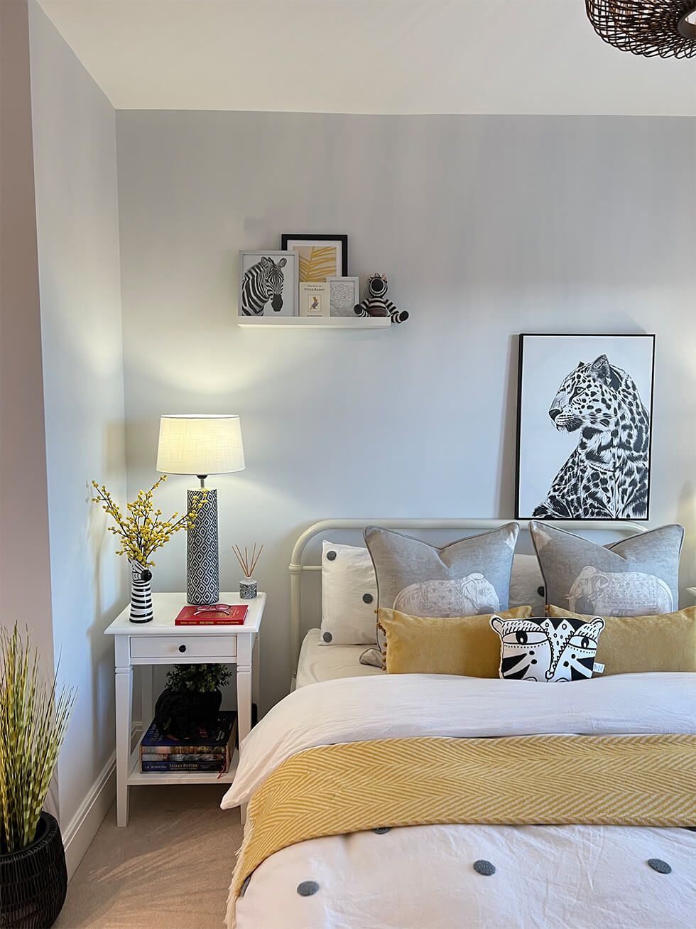 Safari themed bedroom with animal accessories