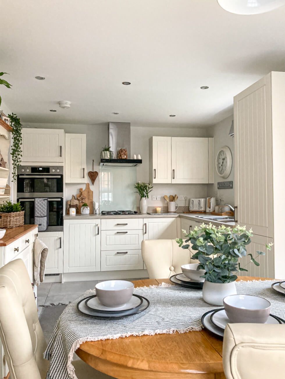 Beautiful oak dining set in a white modern country kitchen