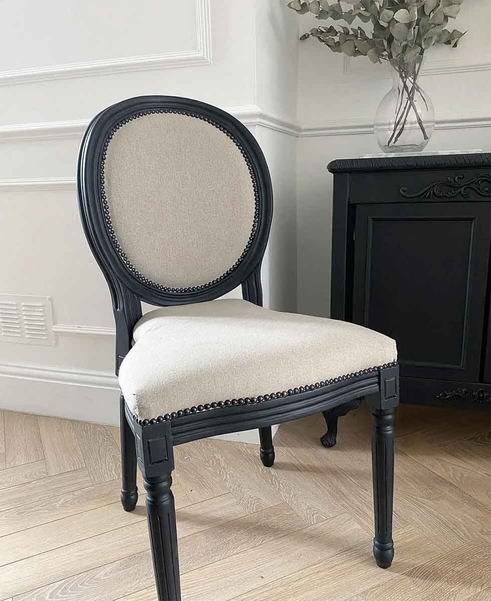  Reupholstered painted dining chairs in grey